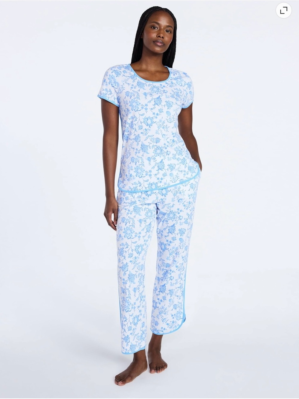 Women's Blue Floral Short-Sleeve Pajama Set